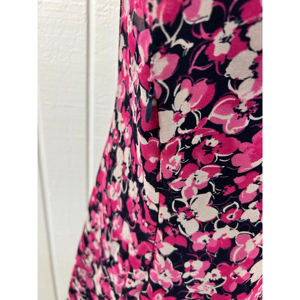 Jaclyn Smith Silk Floral Midi Dress 12 Pink Navy Sheer Sleeve 90s Y2K Romantic - Picture 5 of 8